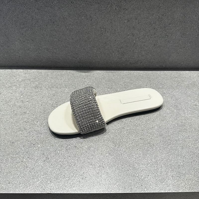 Brand-Name High-End Purple Rhinestone Sandals for Women, Summer 2026 New Versatile French-Style Flat Slippers
