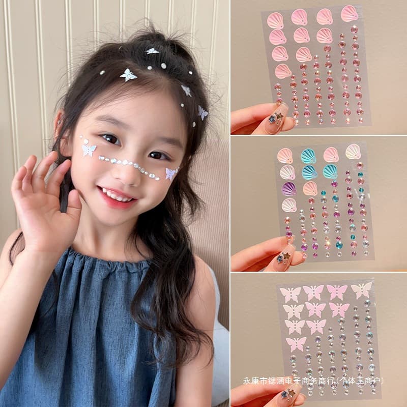 Butterfly and Gem Stickers for Makeup, Shell Decorations for Nail Art, Face and Eye Gems for Girls and Children