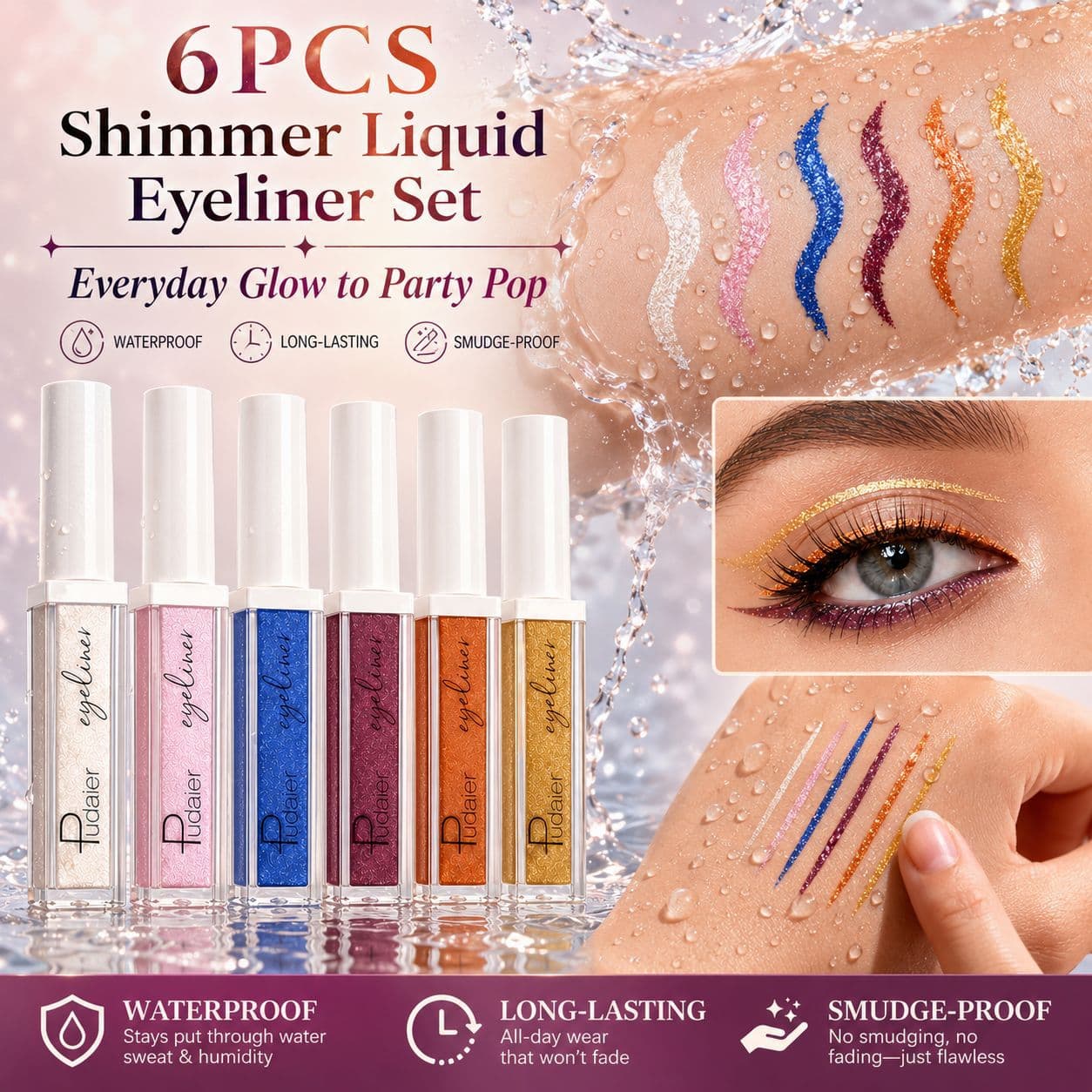 Wholesale Pudaier Colored Liquid Eyeliner 12 Colors Eyeliner Pen Fine Shimmer High Color Payoff Waterproof European and American Hot Selling