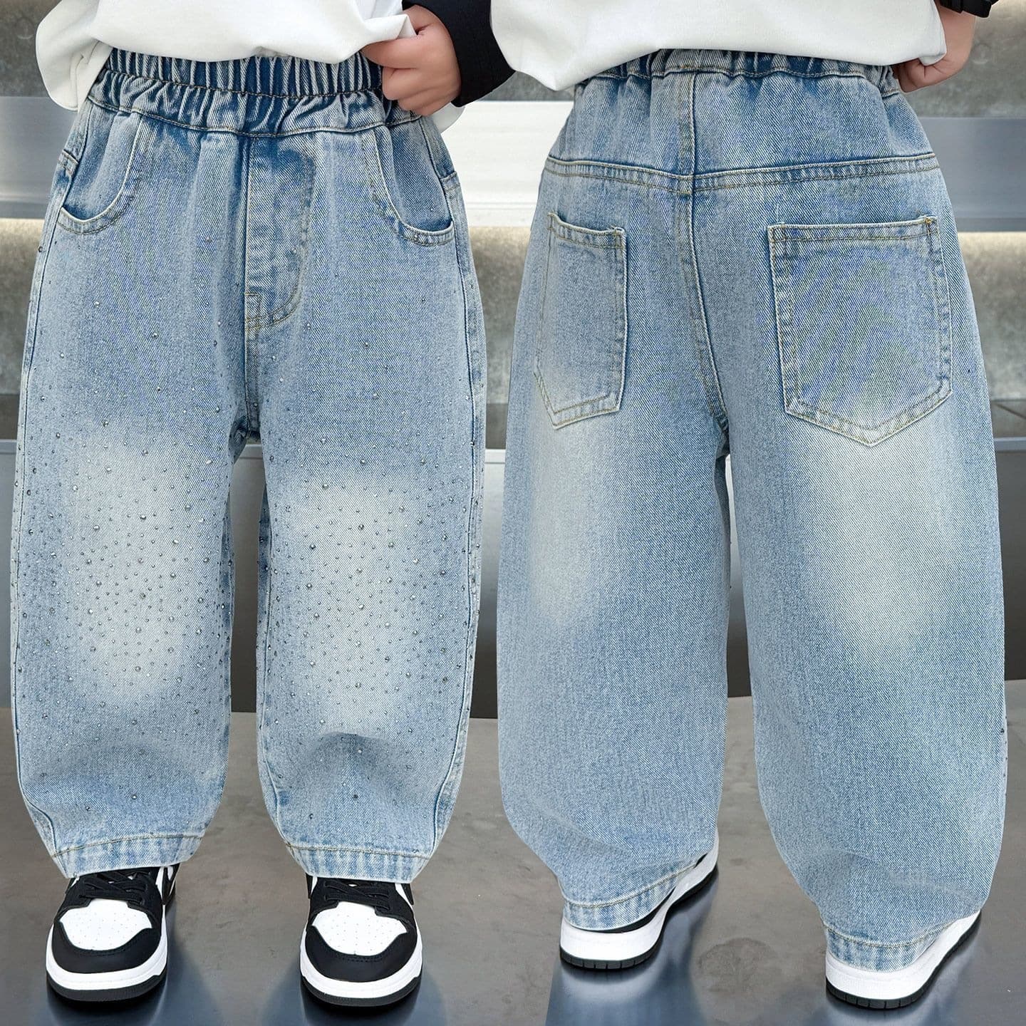 Boys' Spring Loose Jeans 2026 New Children's Gypsophila Hot Diamond Casual Pants Spring and Autumn Fashionable Pants