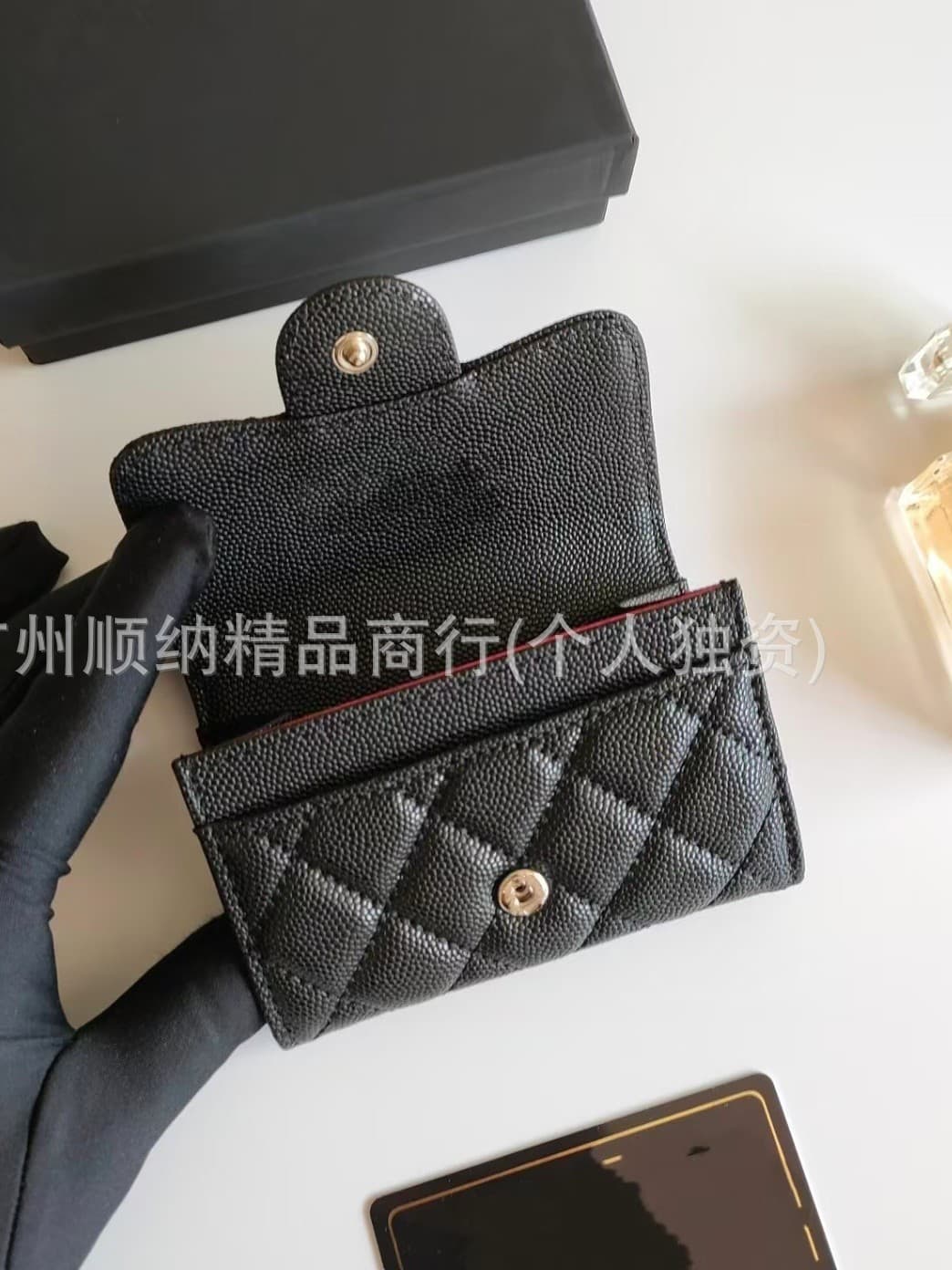 Best-selling Genuine Leather Coin Purse Korean-style Chanel-inspired CF Wallet Coin Purse Caviar Quilted Pattern Women's Card Holder