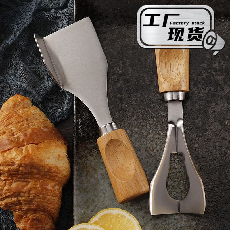 Factory New Rubberwood Handle Cheese Cutting Knife, Stainless Steel Triangular Butter Cube Cutter, Right-angle Spatula