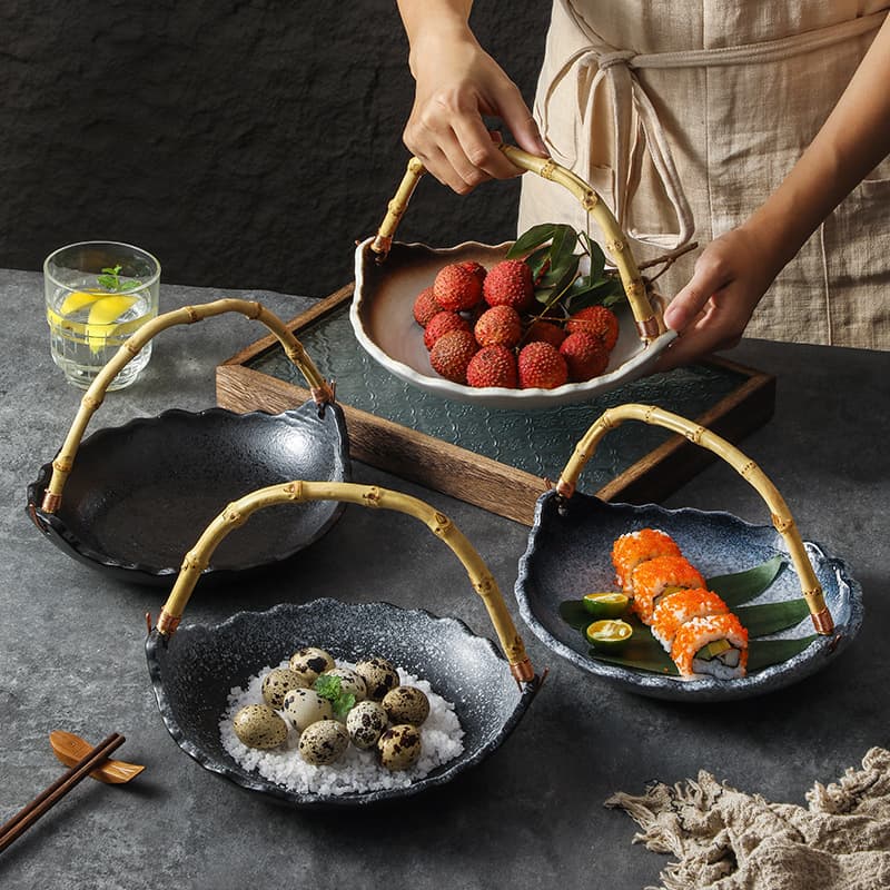 Japanese Ceramic Sushi Hanging Plate Vintage Fruit Plate Dessert Plate Serving Dish Commercial Internet-Famous Japanese Hanging Plate