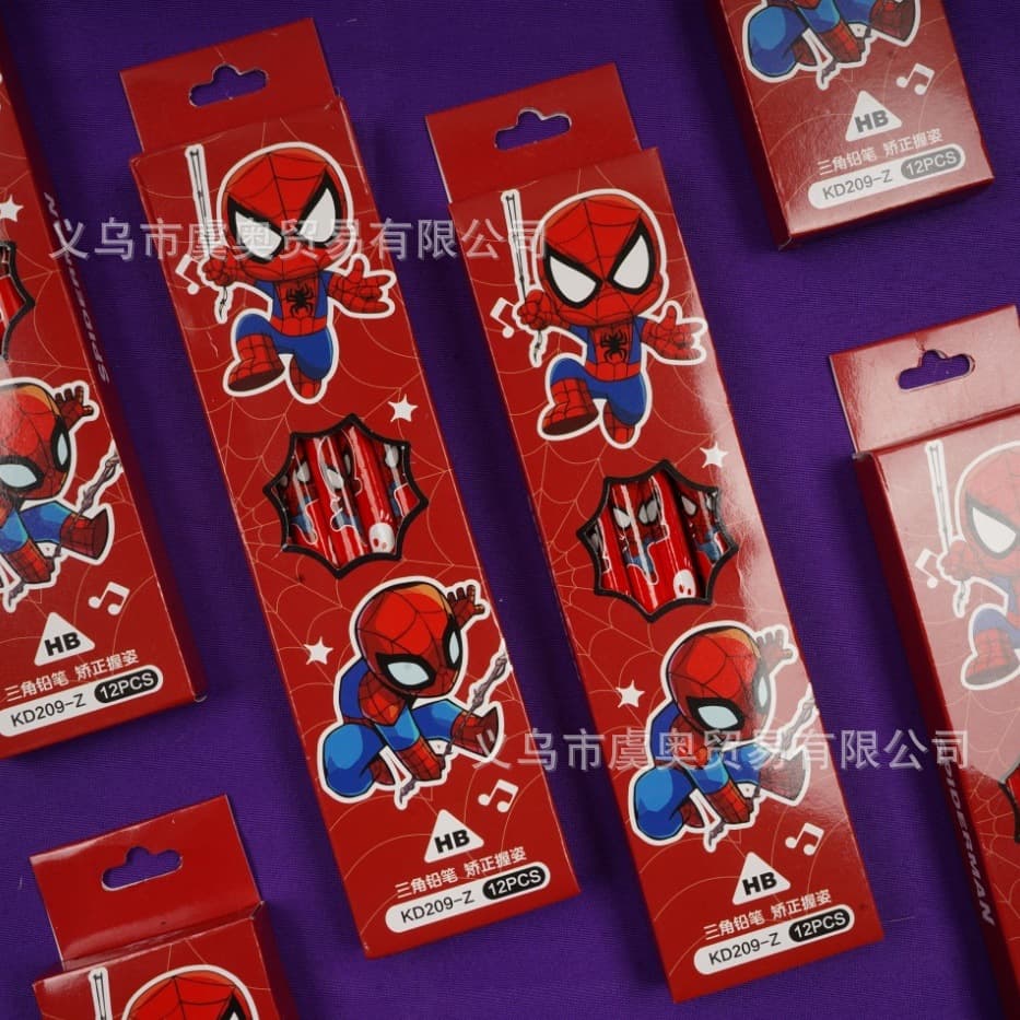 New Marvel Spider-Man cartoon wooden pencil Witch Hunter group pencil hb writing pencil 12 pieces boxed gift