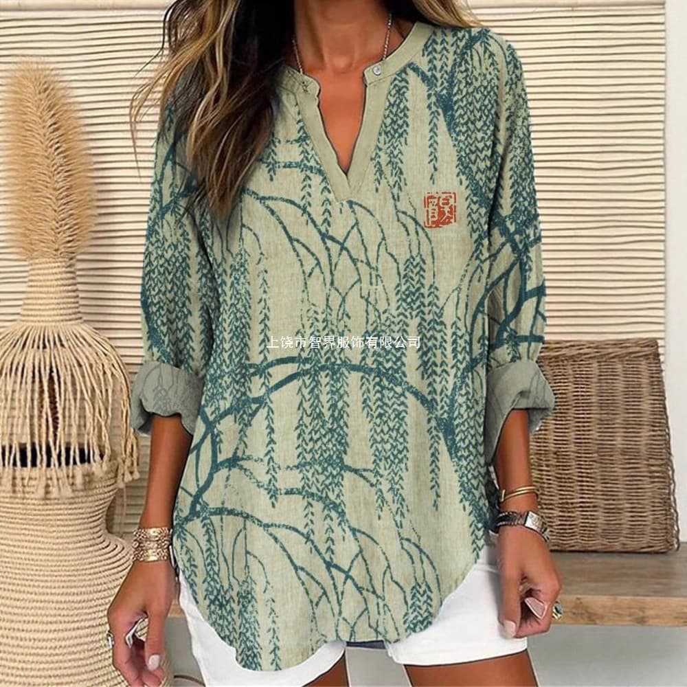 Cross-Border Independent Store 2025 Spring and Autumn Women's New Arrival Amazon Loose Printed Round Neck Casual Plus Size Pullover Women's Clothing