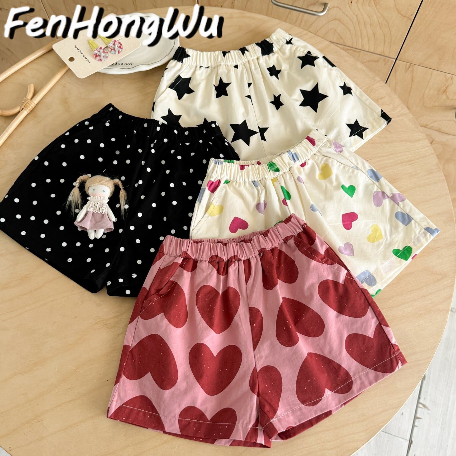 【Pink House】Baby Girl Summer Shorts, Thin Five-Point Shorts with All-Over Print, Suitable for Outdoor Wear