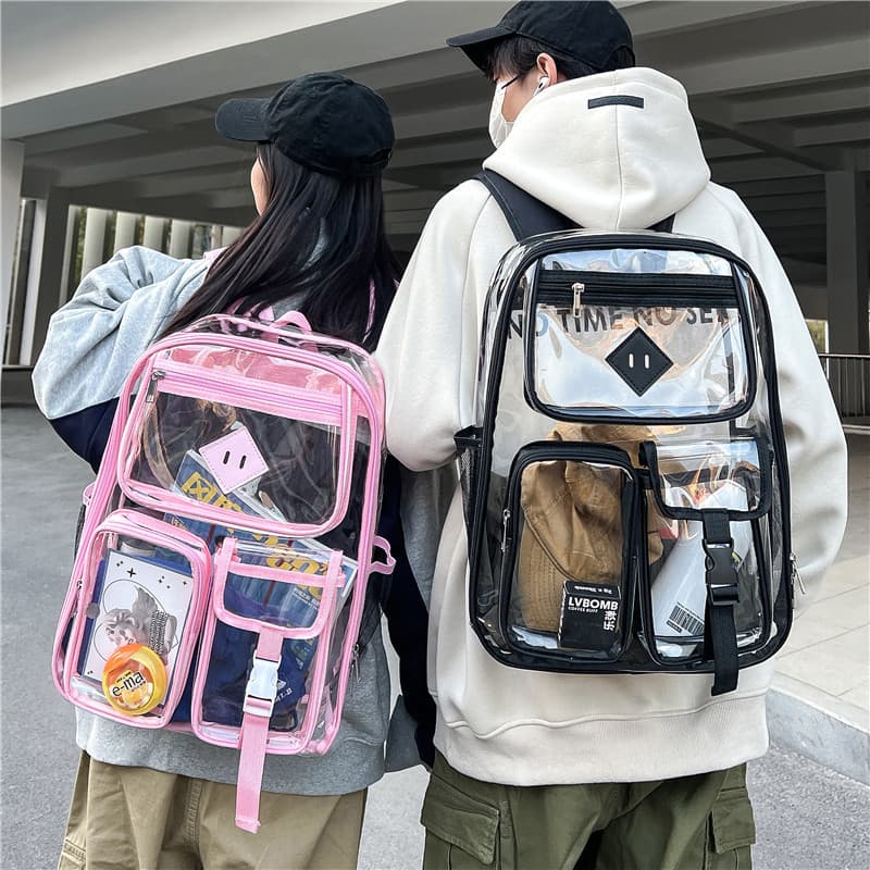 Wholesale New Couple Transparent Double Shoulder Jelly Bag Korean Style PVC Backpack Men Women Middle High School Casual Student Schoolbag