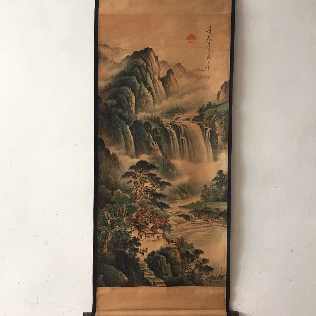 Antique wholesale aged living room decoration hall scrolls - Zhang Daqian/Tang Yin landscape/figure/flower-bird hanging paintings