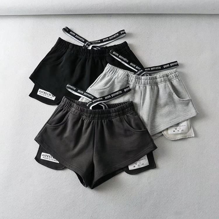 Designer High-Waist Shorts for Women Summer Trendy Elastic Waist Labeled Waistband Loose Wide-Leg Casual Hot Pants