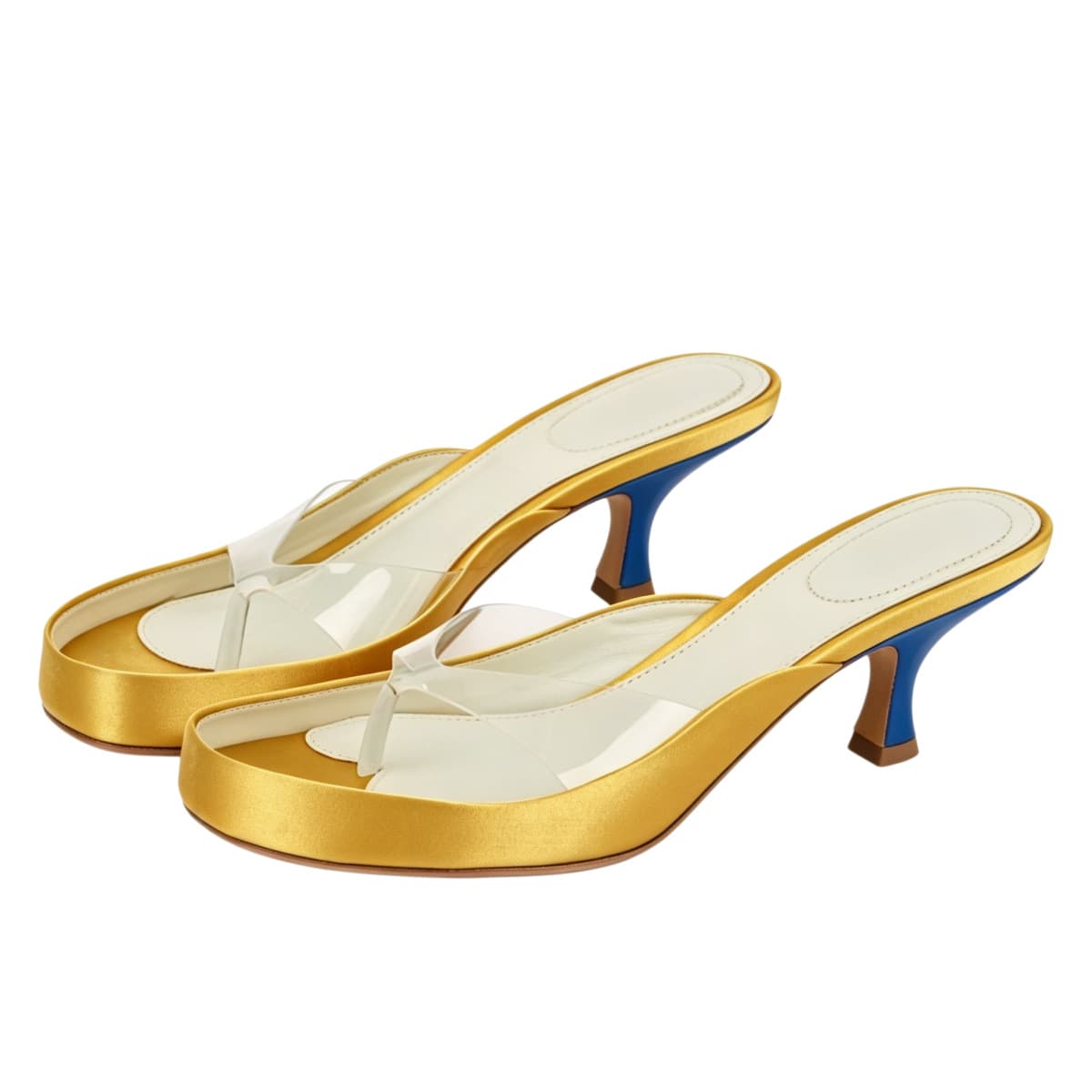 Cross-Border Export European and American Square Toe Transparent Toe Ring Kitten Heel Slide Sandals for Women, Summer Outdoor Wear Thin Heel High Heel Flip Flops