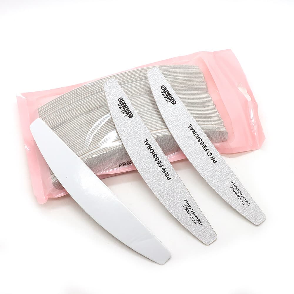 Peelable Gray-White Sanding Strips Replaceable Stainless Steel Core Half-Moon Nail File Shaping Manicure File