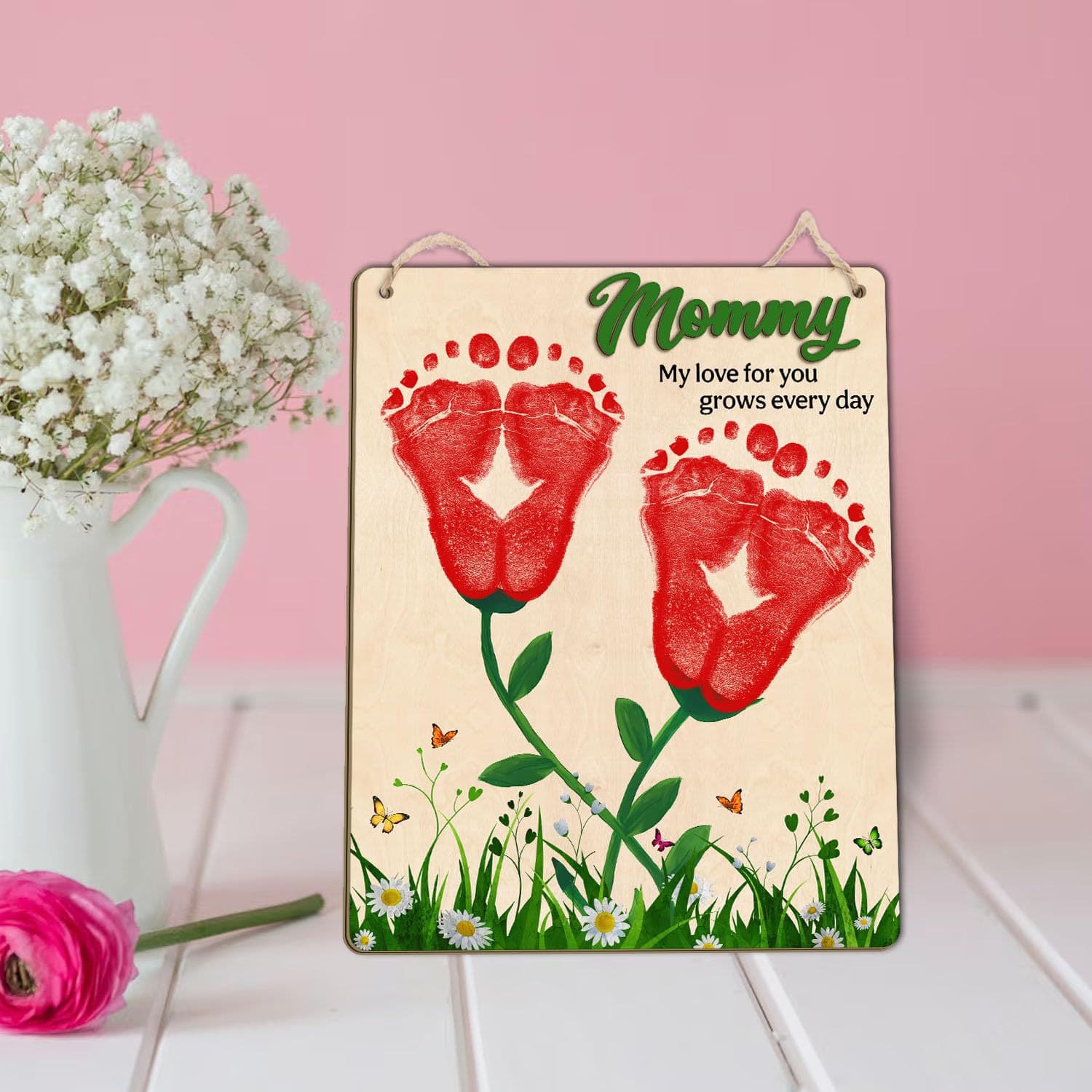 Cross-Border New Product Baby Footprint Flower Art Crafts Ornaments Mother's Day Gift for Mom Souvenir Decoration