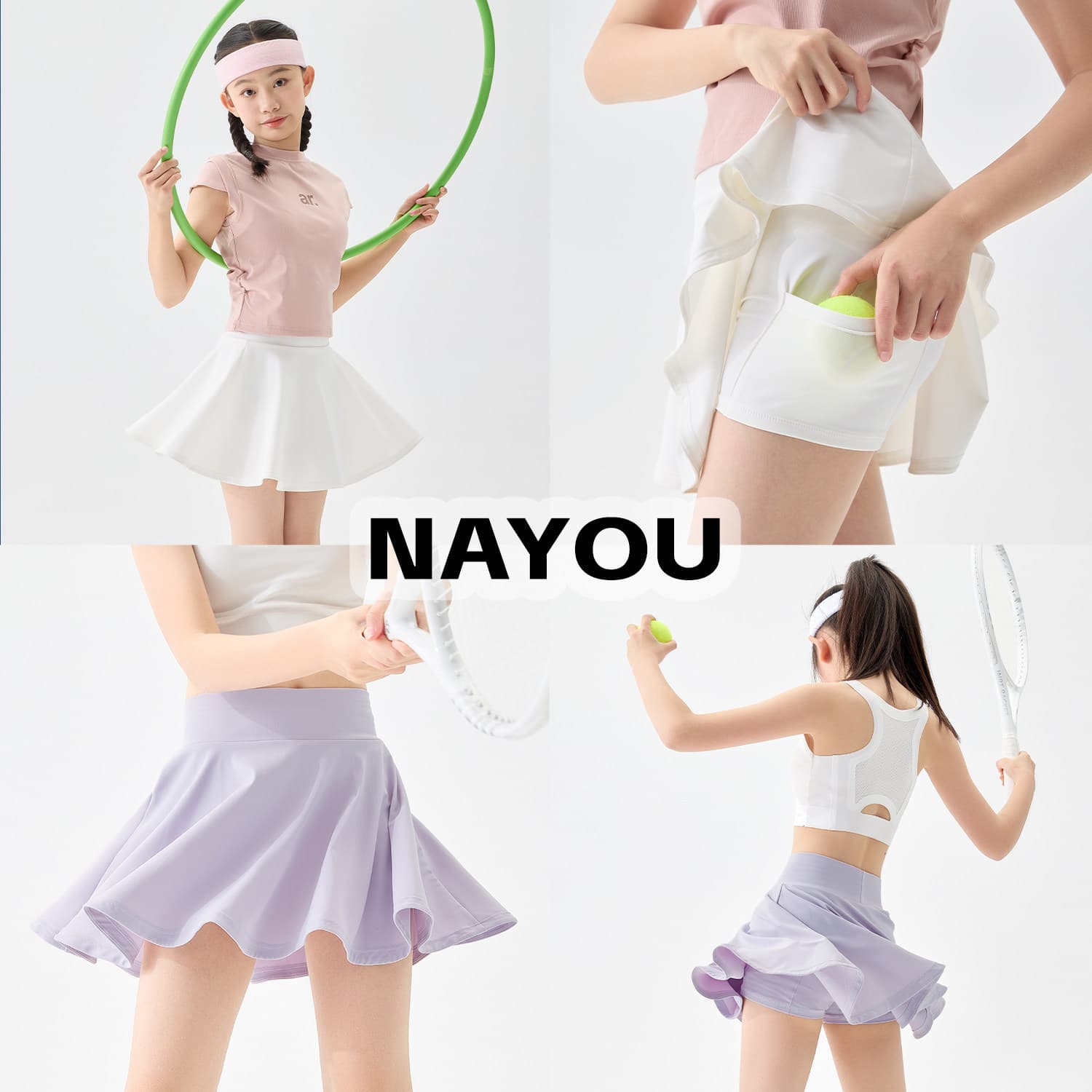 Girls' Tennis Skirt, Quick-Dry Spring/Summer Sports Skort, Anti-Exposure White Half Skirt, Cross-Border