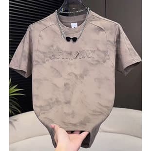 Summer New Trendy Brand Light Luxury Tie-Dye Letter Print Round Neck Short Sleeve T-Shirt for Men, Stylish and Versatile Top