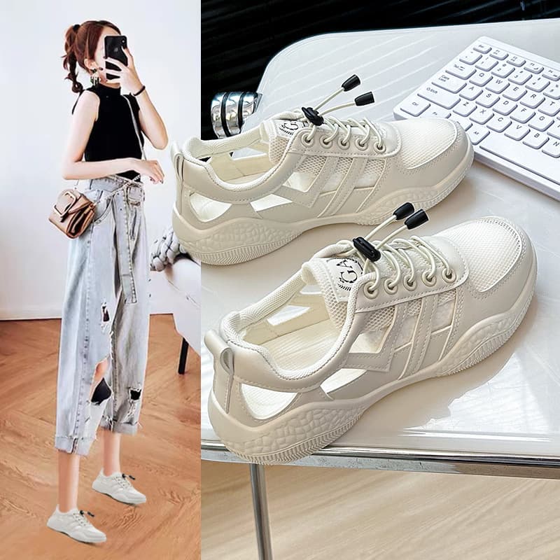 Women's Summer Mesh Shoes 2026 New Hollow Mesh Sports Shoes Single Mesh White Shoes Thin Casual Shoes HY105