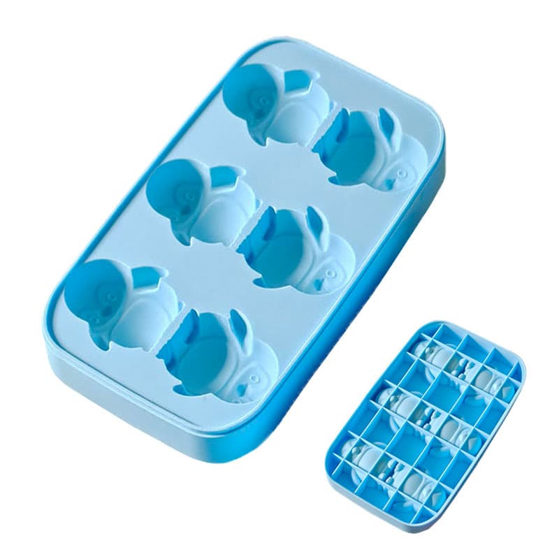 Silicone Penguin-Shaped Animal 6-Cell Ice Cube Tray with Lid, Home Use, Baby Food Container, Pudding Chocolate Mold
