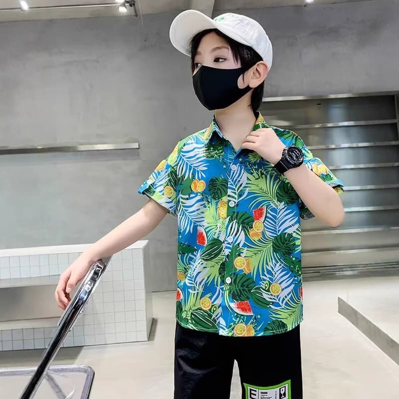 Children's Clothing Boys' Short-Sleeved Shirts Kidsren's Spring and Summer Floral Shirts 2025 New Baby Summer Clothes Fashionable Tops