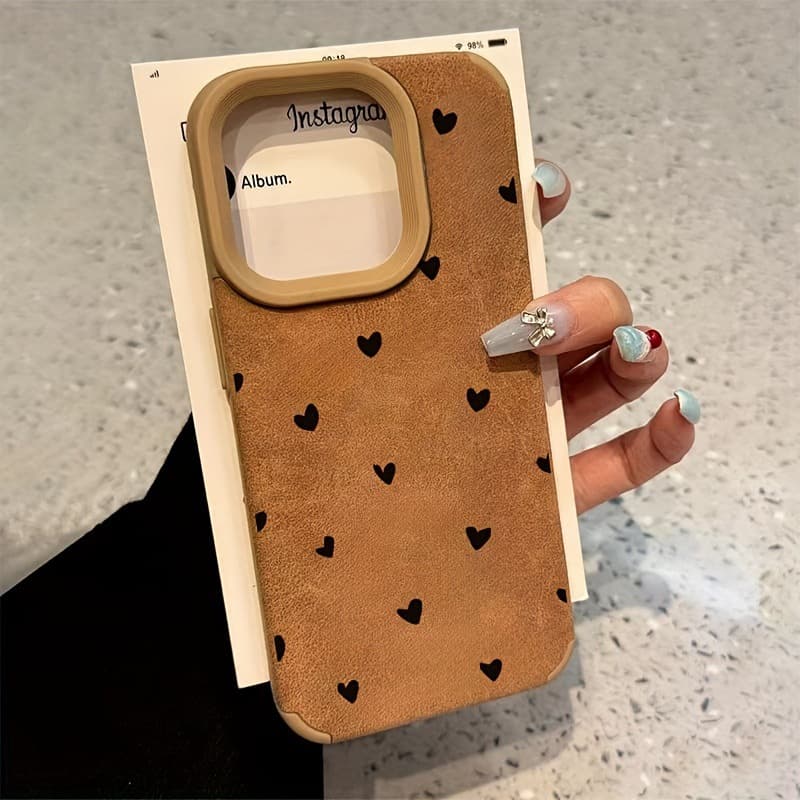 Love Heart Compatible Apple 16 Pro Max Phone Case 15 Niche Frosted 12 Sheepskin Phone Case 13 14 Large Hole