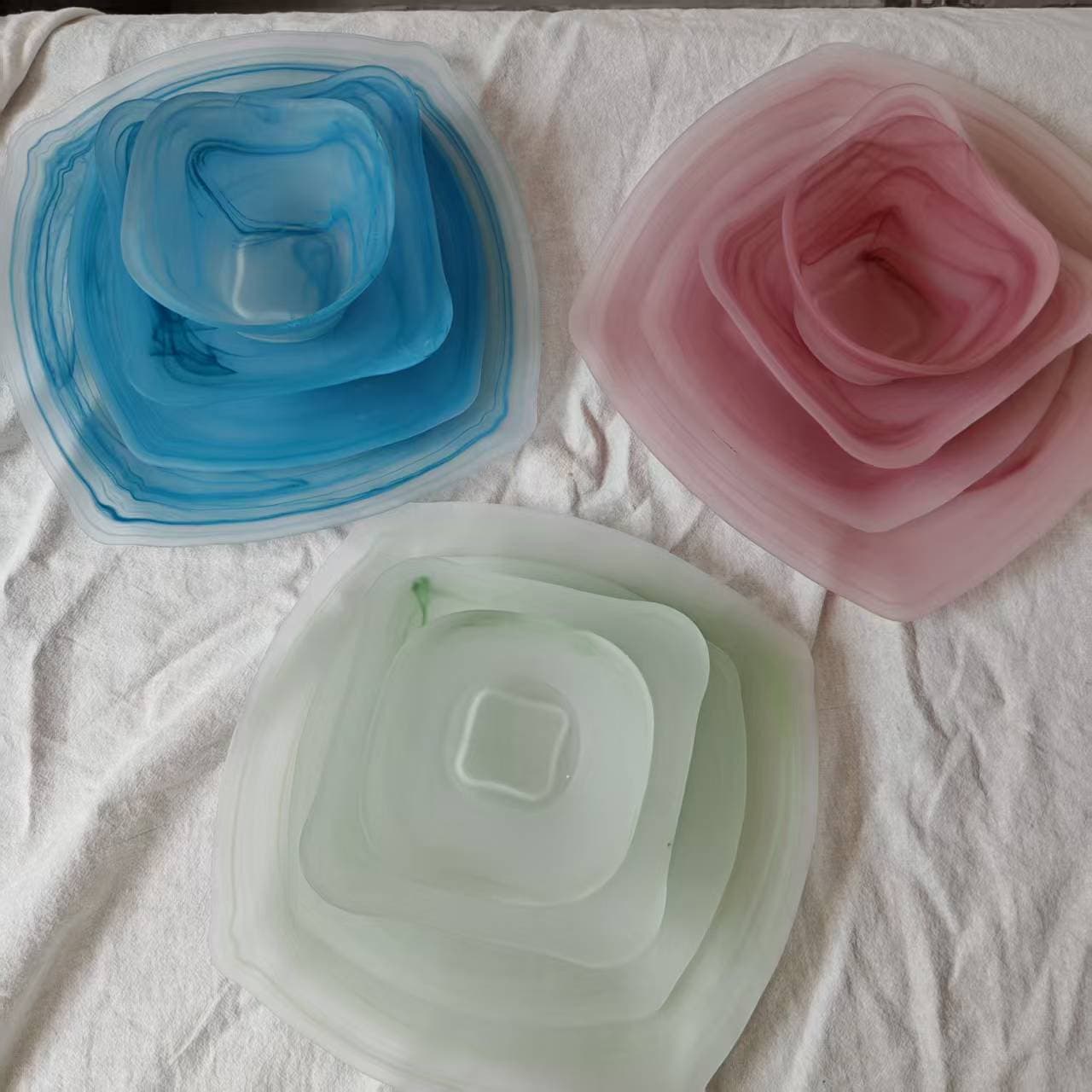 Modern Cloud Glass Bowl Frosted Fruit Plate, Ink Style Large Fruit Bowl for Restaurant Kitchen, Small Size Wholesale