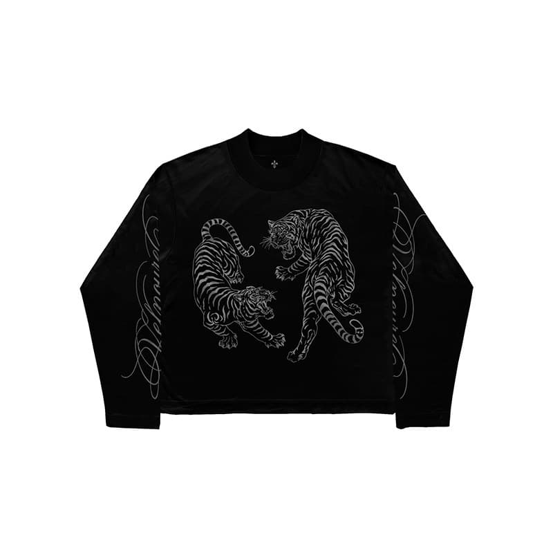New Spring and Autumn American 3D Digital Printing Y2K High Street Double Tiger Print Unisex Black 299