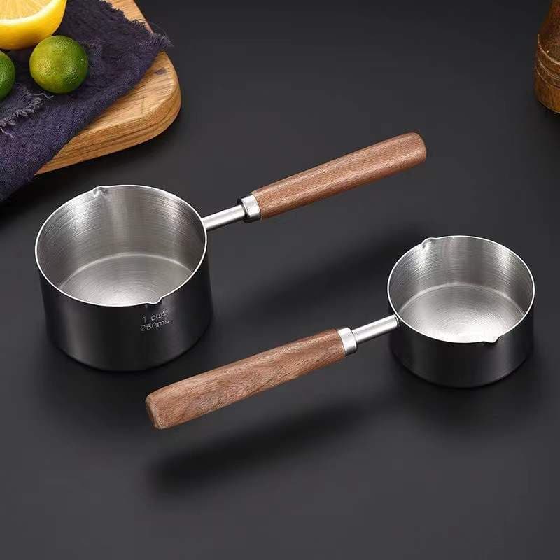 304 Stainless Steel Hot Oil Pot, Household Oil Pouring Pan, Wooden Handle, Non-stick Pan, Mini Baby Food Pot, Milk Pot, Flat Bottom Pan