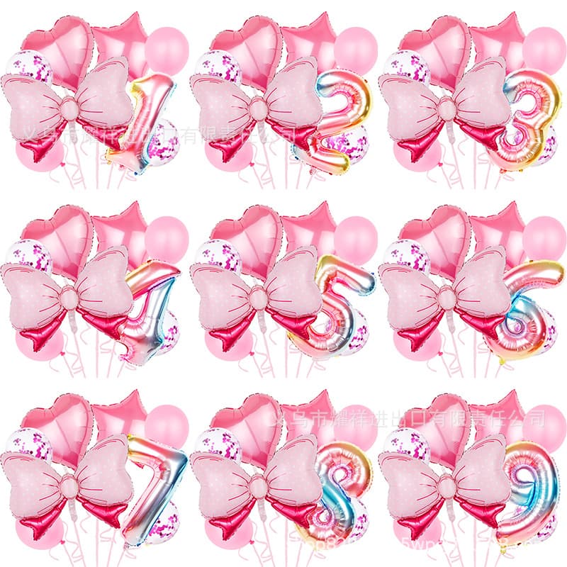 Bow Photo Balloon Number Aluminum Film Set Princess Birthday Party First Birthday Decoration Theme Setup
