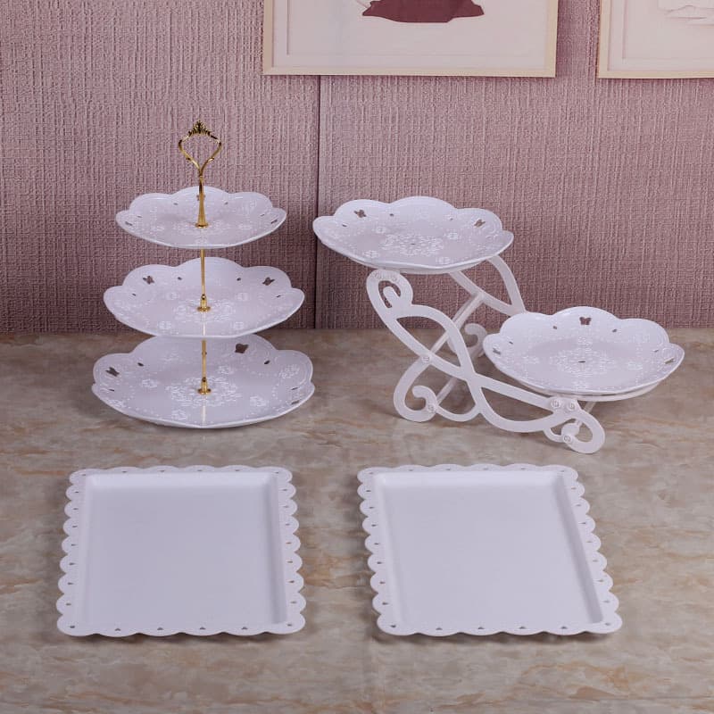 Display Stand Set Cake Tray Dessert Plate Rack Hollow Serving Tray Tea Break Table Birthday Decoration Fruit Plate