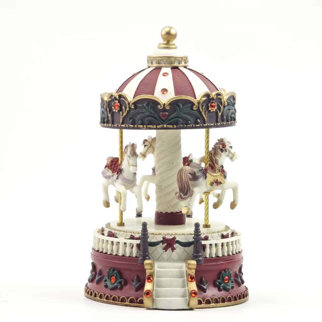 Creative Resin Rotating Carousel Music Box Christmas Gift Ornament Office Cultural Artifacts Decorative Figurines