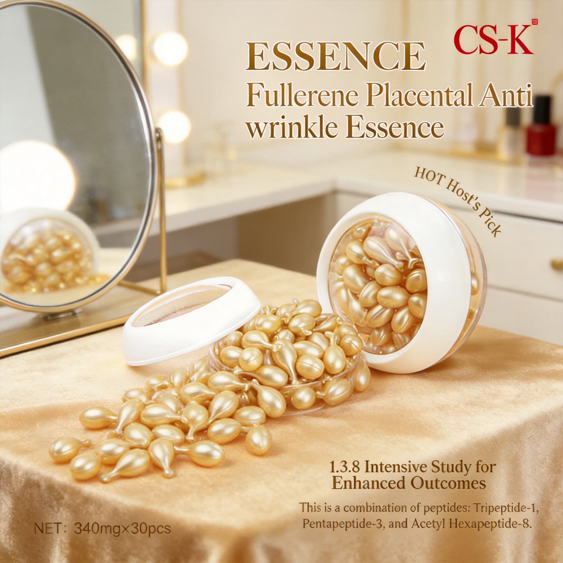 Capsule Single-Dose Essence with Fullerene and Placenta Extract Anti-Wrinkle Oil, Sheep Placenta Moisturizing Facial Serum