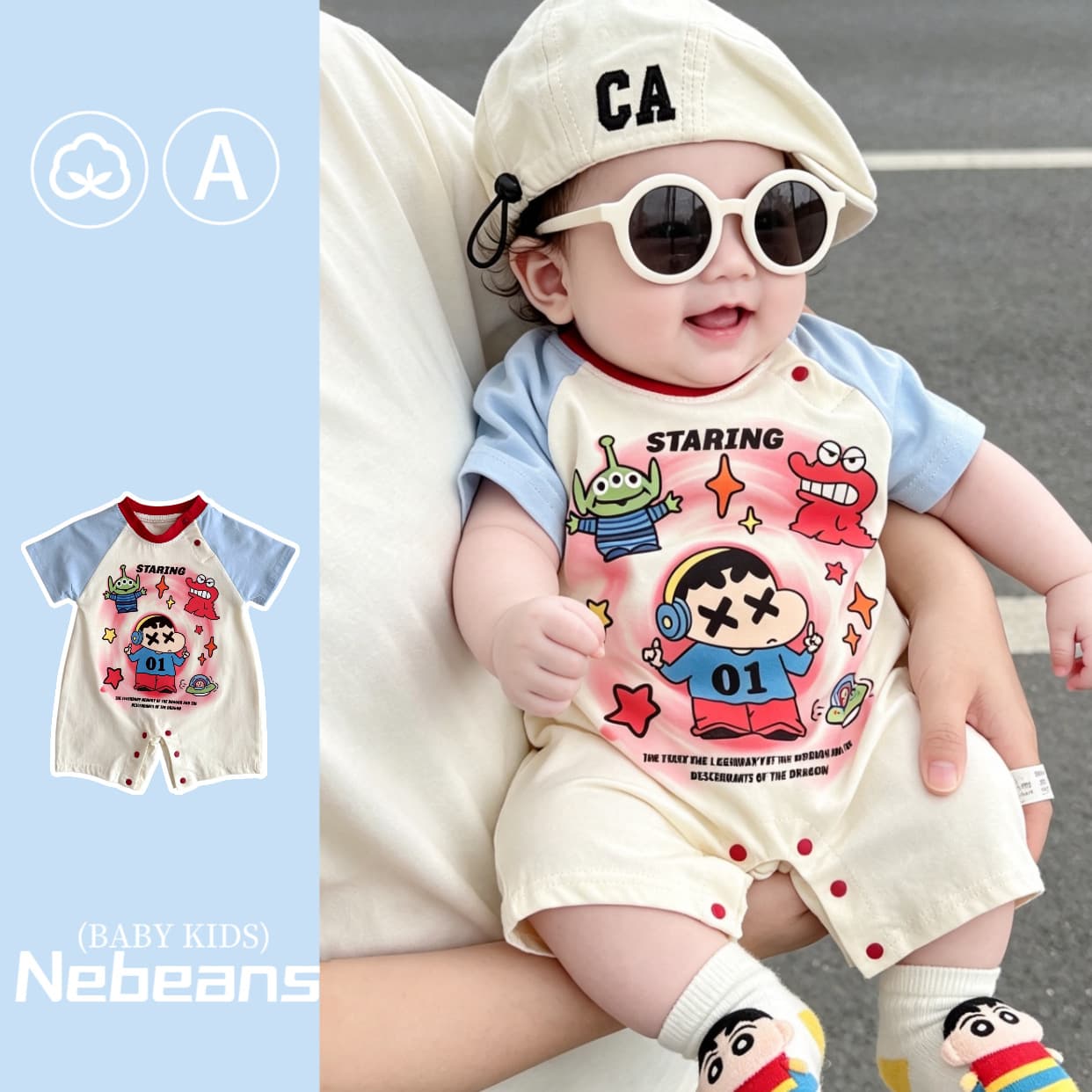 Lebin Home Trendy Baby Romper Outerwear A Cotton Soft Summer Breathable Baby Boy Girl Hasp Suit Crawling Suit Xiaoxin