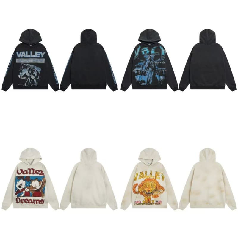 Cross-border trendy brand Vale retro character cartoon print washed vintage loose unisex hoodie