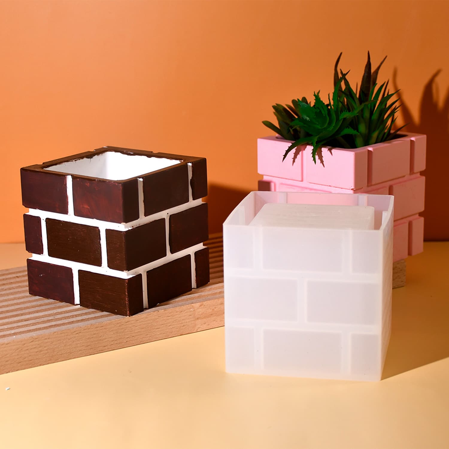 New DIY Mold Square Brick Flower Pot Mold Plaster Pencil Holder Storage Silicone Mold Cross-Border Supply
