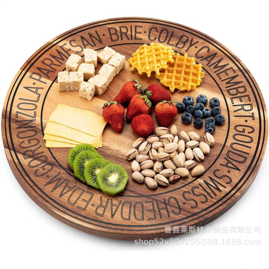 Acacia Wood Rotating Tea Tray Serving Platter, Solid Wood Food Tray, Snack Plate for Picnic Camping