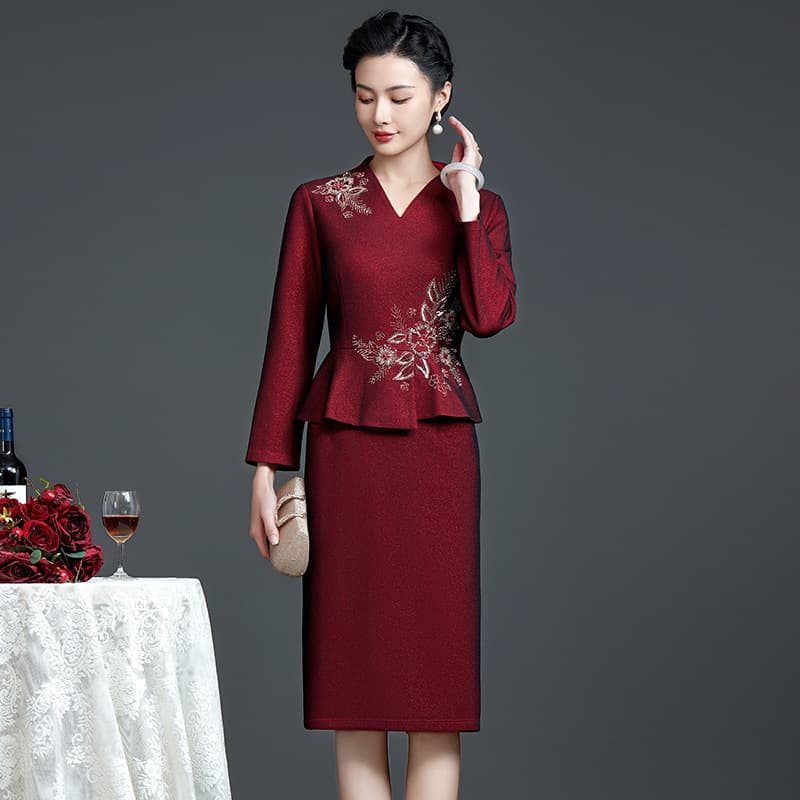 Elegant Wedding Dress Cheongsam Style Women's Fashionable Evening Gown Spring Maternity Mommy Wedding Dress Slim Fit Butterfly Knot