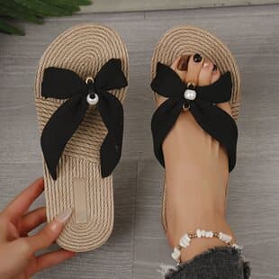 New Fashion Flat Bottom Slippers, Summer Sweetheart Boho Style Hemp Sole Open Toe Light French Beach Sandals for Women