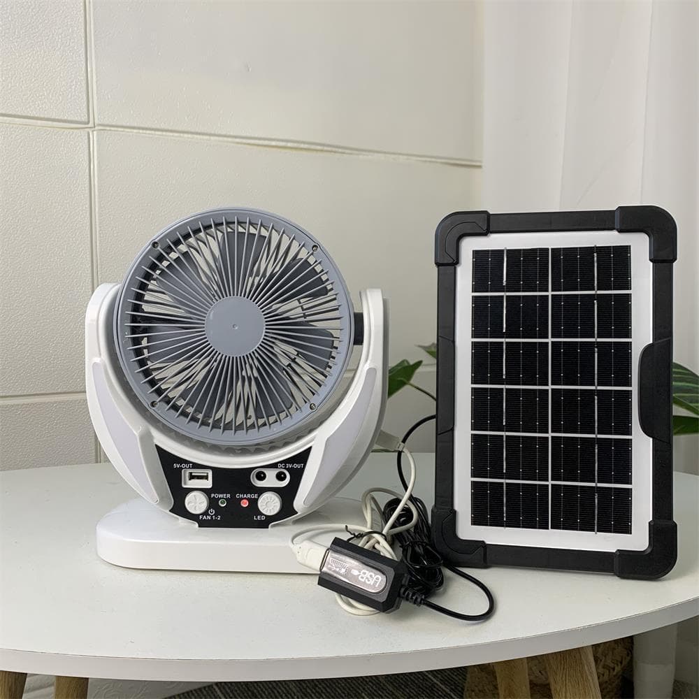 Factory Direct Charging Fan Outdoor Camping Fan Desktop Fan Silent LED with Light Solar 6-Inch Fan