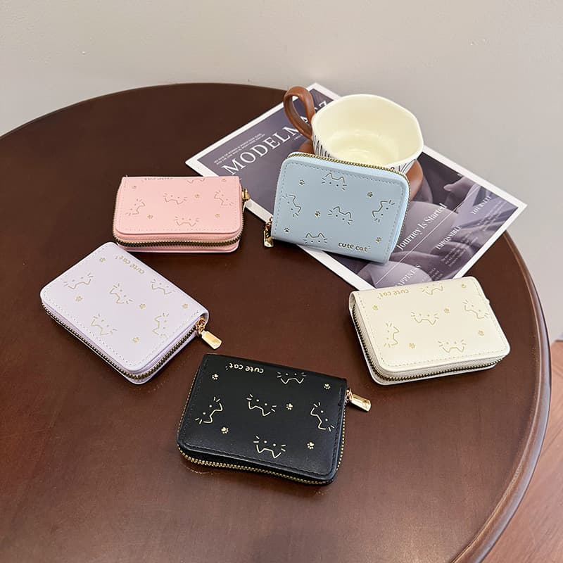Cute Card Holder, Compact Multi-Slot Large Capacity Thin Anti-Magnetic Card Case Zipper Card Holder Document Wallet Coin Purse