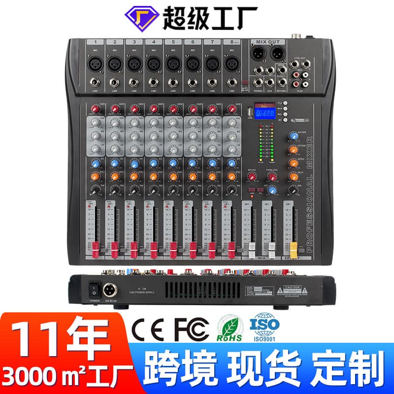 Ct8 Professional Mixer Soundboard Stage Bar Sound Dj Usb Sound Card Recording Bluetooth Dj Mixer