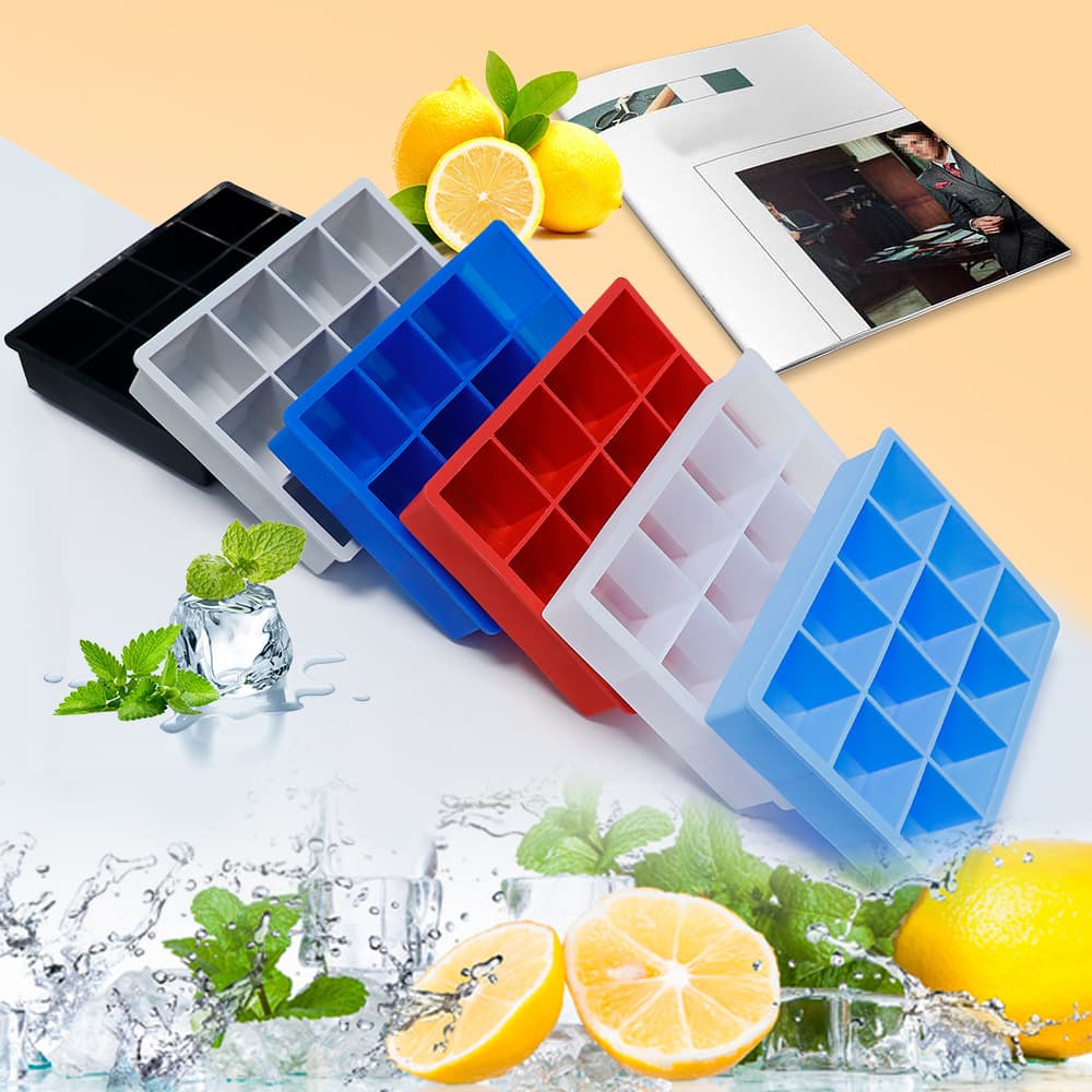 12-Grid Silicone Ice Tray Whiskey Ice Cube Mold Square Ice Tray Storage Ice Box Home DIY Ice Cube Mold Easy Unmold Ice Maker