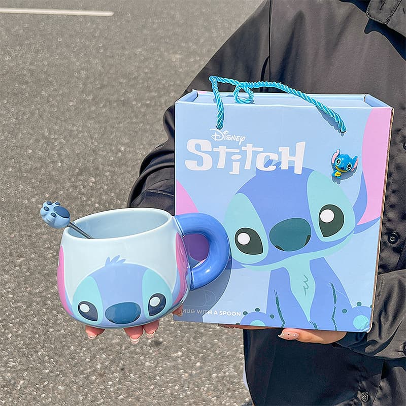 Stitch Mug Ceramic Large Belly Cup Couple Water Cup Cute Cartoon Birthday Gift for Women Cup
