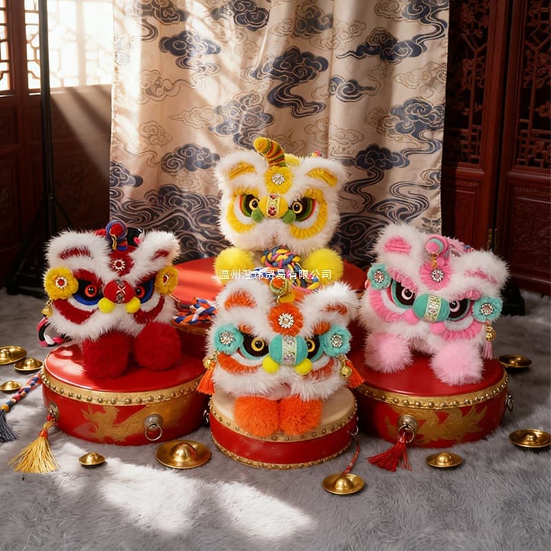 Finished Product Chinese Style Handmade Lion Dance Bag Plush Doll Pendant Crossbody Key Red Envelope Ornament