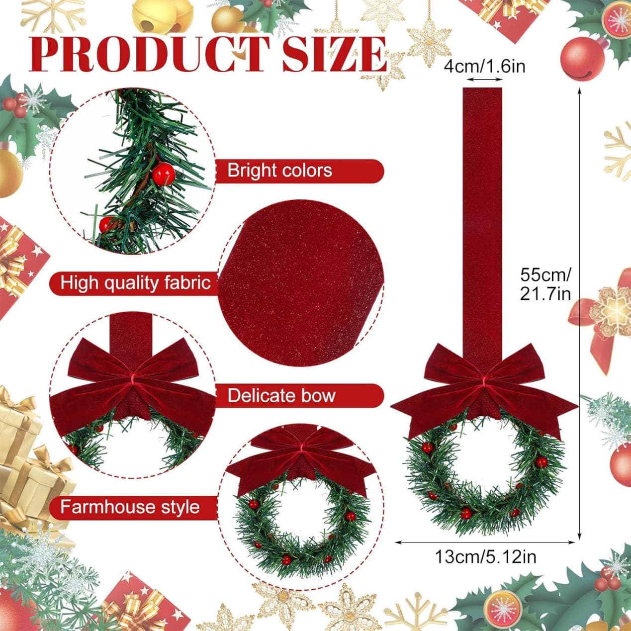 Cross-border New Mini Wreath with Cabinet Decor Ribbon, Berry Bow Ornament Hanging