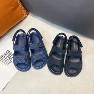 2024 summer new Chanel-style Velcro thick-sole casual sports sandals versatile flat beach Roman women's shoes