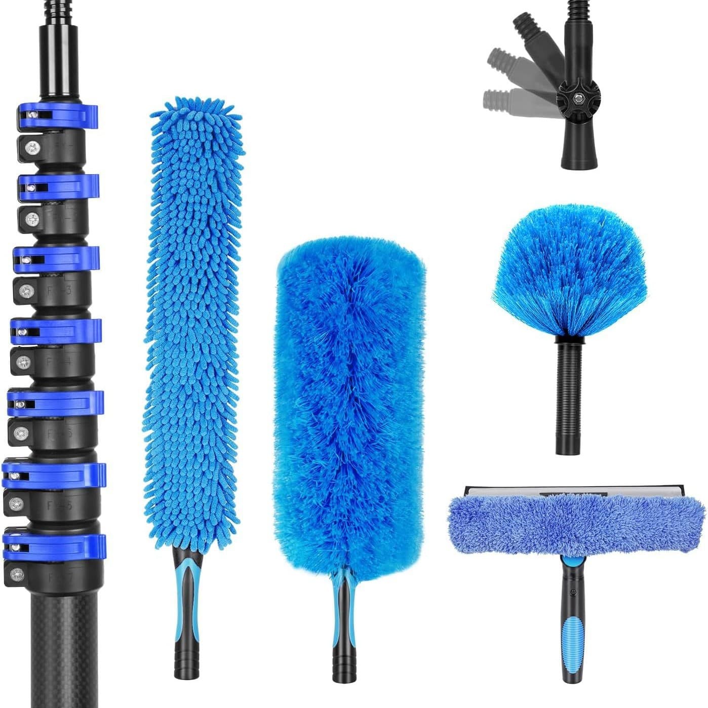 Carbon Fiber Telescopic Solar Panel Cleaning Brush with Water Spray, Multi-Function High-Altitude Cleaning Tool