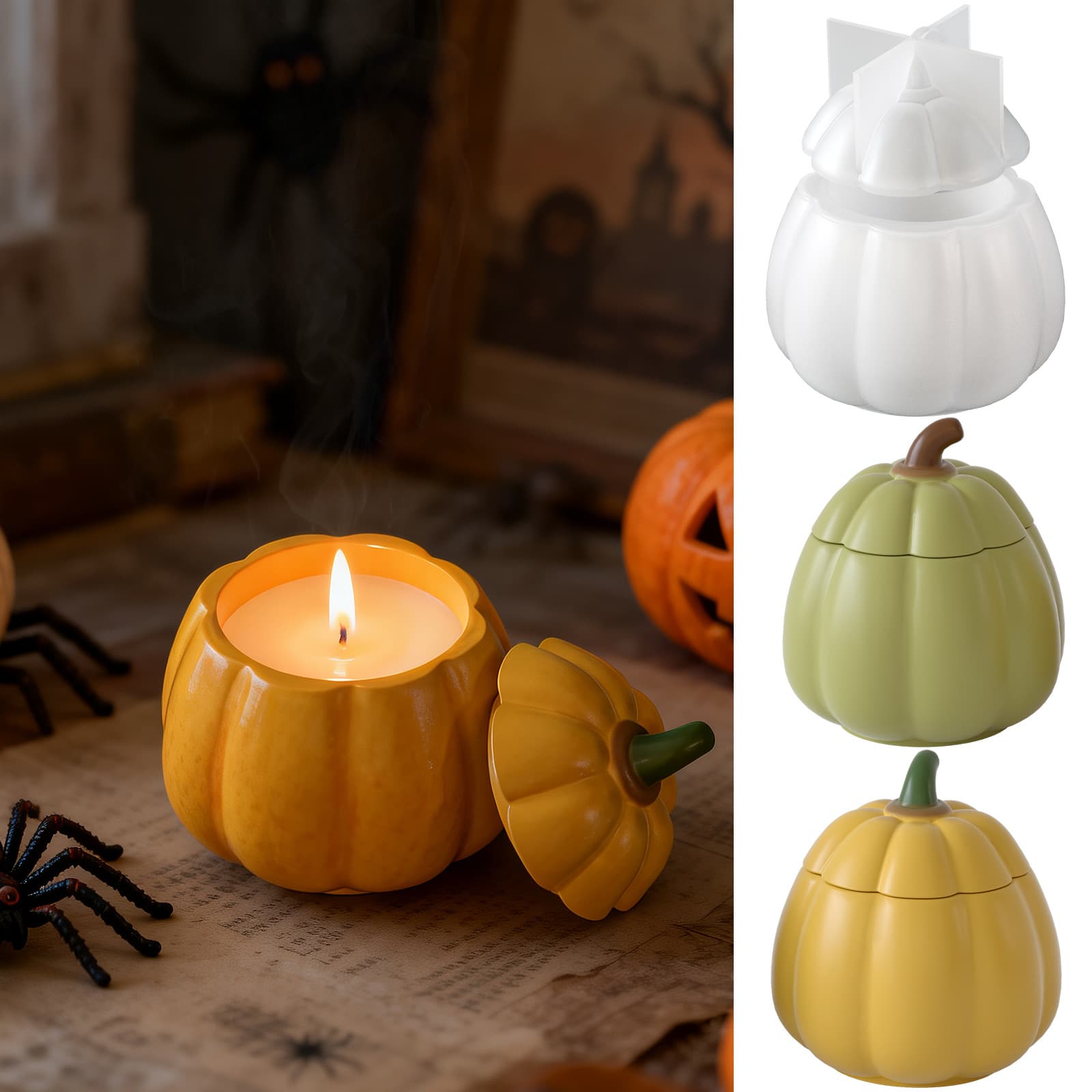 Cross-border Halloween Pumpkin Candle Cup Plaster Ornament DIY Aromatherapy Storage Jar Decoration Silicone Mold Wholesale