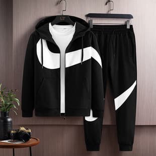 2026 Spring/Autumn Men's Athletic Leisure Suit Set, Men's Hooded Zip-Up Sportswear Running Suit Two-Piece Set