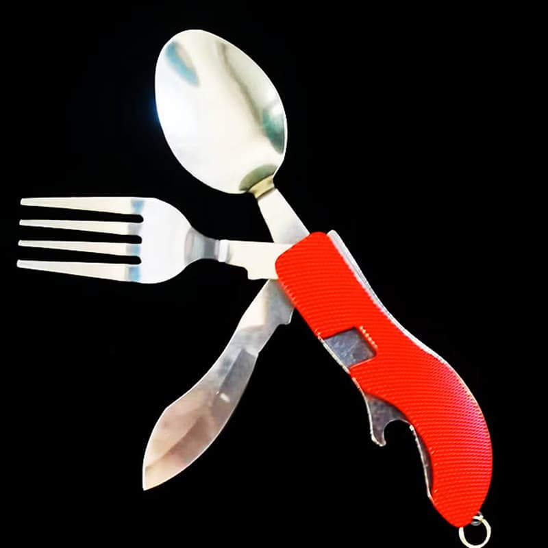 Outdoor Camping Folding Stainless Steel Cutlery Set Multi-functional Small Knife Detachable Utensils Dinnerware