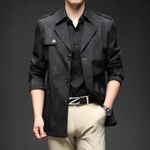 Spring Autumn New Printed Short Trench Coat Men's Youth Fashion Brand Jacket Model 1919 3 Colors Men's Clothing