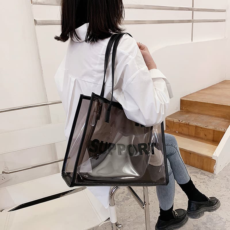 New 2023 Summer Transparent Large Tote Bag for Women, High-Capacity Casual Beach Handbag Shopping Bag Trendy