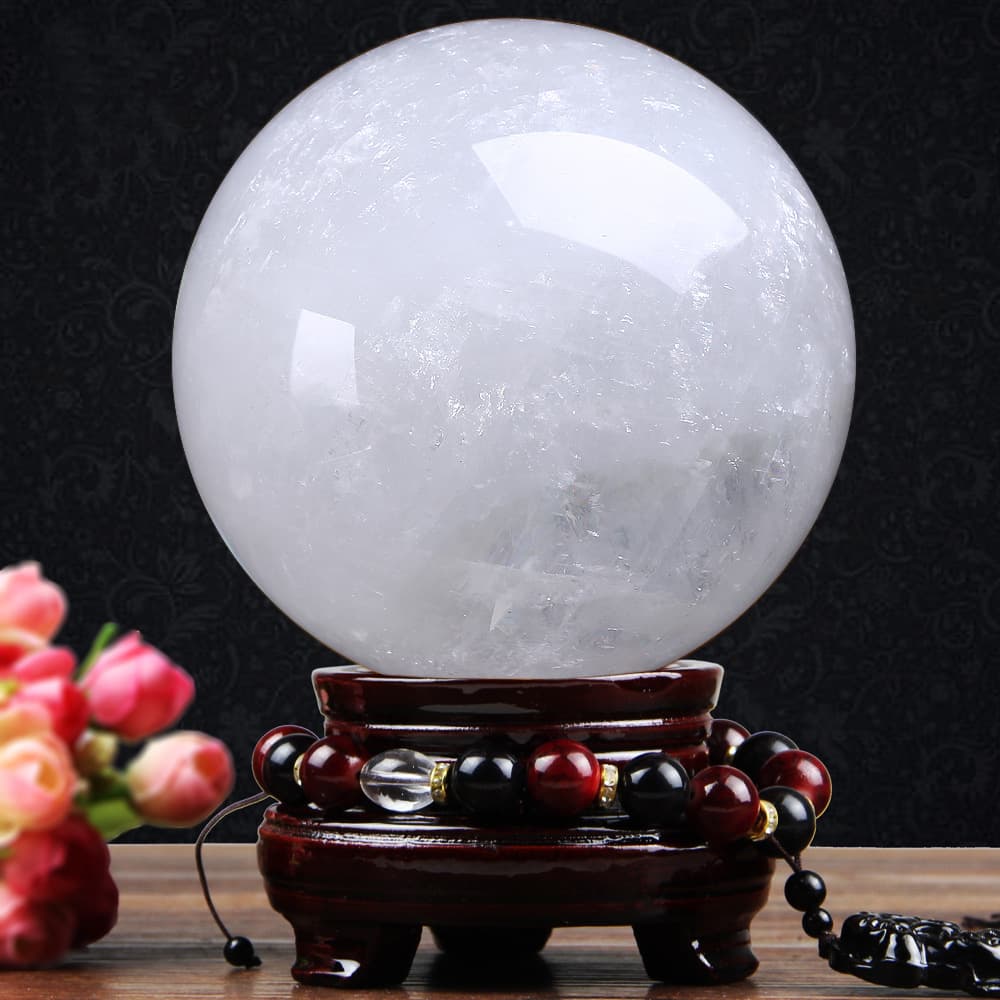 Natural White Crystal Ball Ornament, White Foyer Living Room Home Decor, Polished Raw Stone, Corporate Opening Gift, Factory Direct